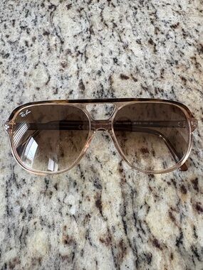Ray-Ban Transparent Light Tortoise Aviator Sunglasses with Brown Lenses